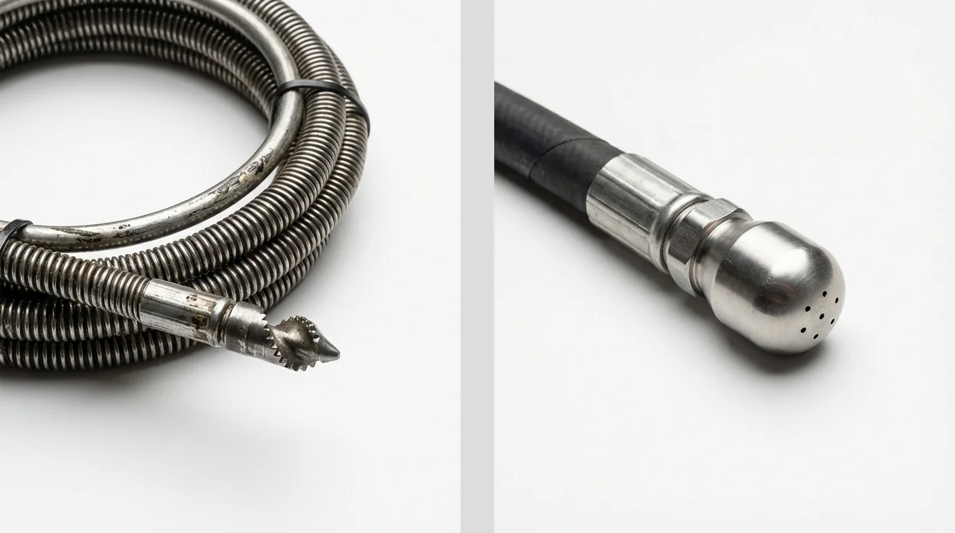 Drain snake cable and hydro jetting nozzle used for drain cleaning in Cheraw, SC